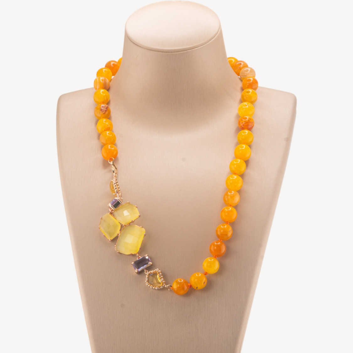 Collana Bijoux Con Pietre Dure e Laterale in Cristalli e Occhi di Gatto 60cmGiallo-COLLANE DESIGN CON PIETRE NATURALI E PERLE | Worldofjewel.com