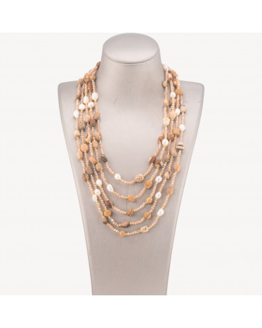 Collana Bijoux Girocollo 5 Fili Con Pietre Dure, Perle Naturali E Cristalli 50cm Pietra Paesina-COLLANE DESIGN CON PIETRE NATURALI E PERLE | Worldofjewel.com