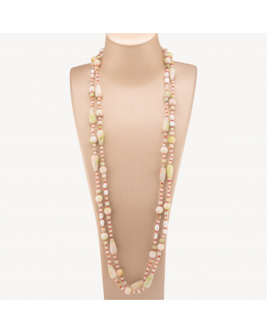 Collana Di Pietre Dure A Goccia E Sfere Con Perle Di Fiume Con Nodini 160cm Verde Chiaro-COLLANE DESIGN CON PIETRE NATURALI E PERLE | Worldofjewel.com