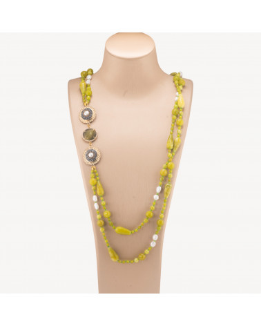Collana Di Pietre Dure Con Componenti Di Marcasite E Bronzo 90cm Verde-COLLANE DESIGN CON PIETRE NATURALI E PERLE | Worldofjewel.com
