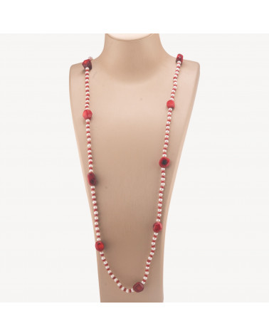 Collana Di Pietre Dure Con Perle Di Fiume E Corallo Bamboo Rosso Forme 133cm-COLLANE DESIGN CON PIETRE NATURALI E PERLE | Worldofjewel.com