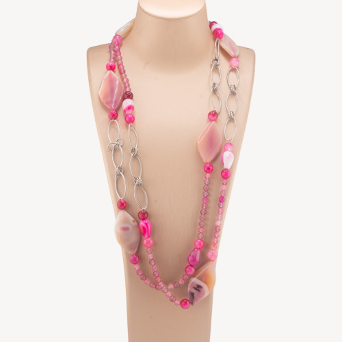 Collar largo de piedras preciosas de fantasía con cadena de latón de 140 cm