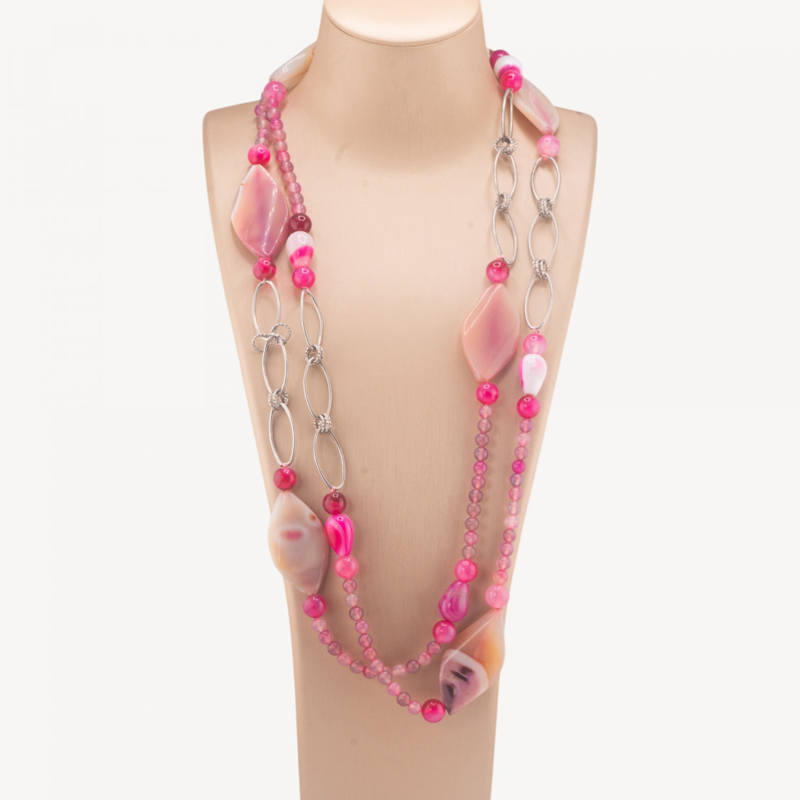 Collana Lunga Di Pietre Dure Fantasia Con Catene Di Ottone 140cm-COLLANE DESIGN CON PIETRE NATURALI E PERLE | Worldofjewel.com