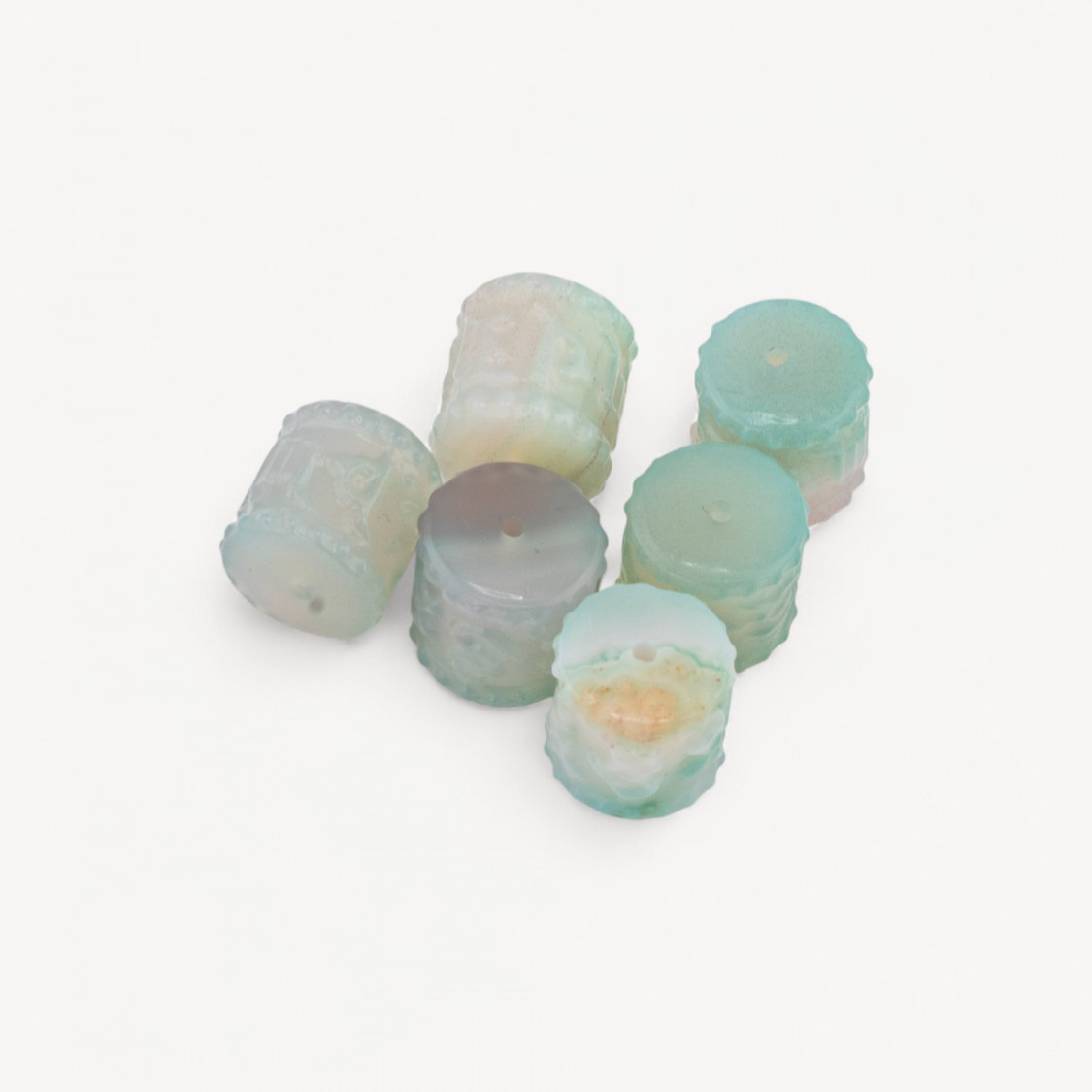 Brasilianischer Achat-Verbindungselement-Zylinder mit Durchgangsbohrung, 6 Stück, grüner Achat-BESTANDTEILE VON HARTEN STEINEN | Worldofjewel.com