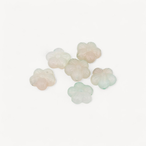 Conector de flor de ágata brasileña con orificio pasante, 6 piezas, ágata verde claro