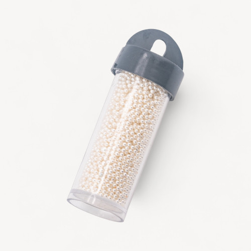 Perles de rocaille en verre de 2 mm sans trou, avec contenant, 2,5 x 5,7 cm - 7 g, blanches