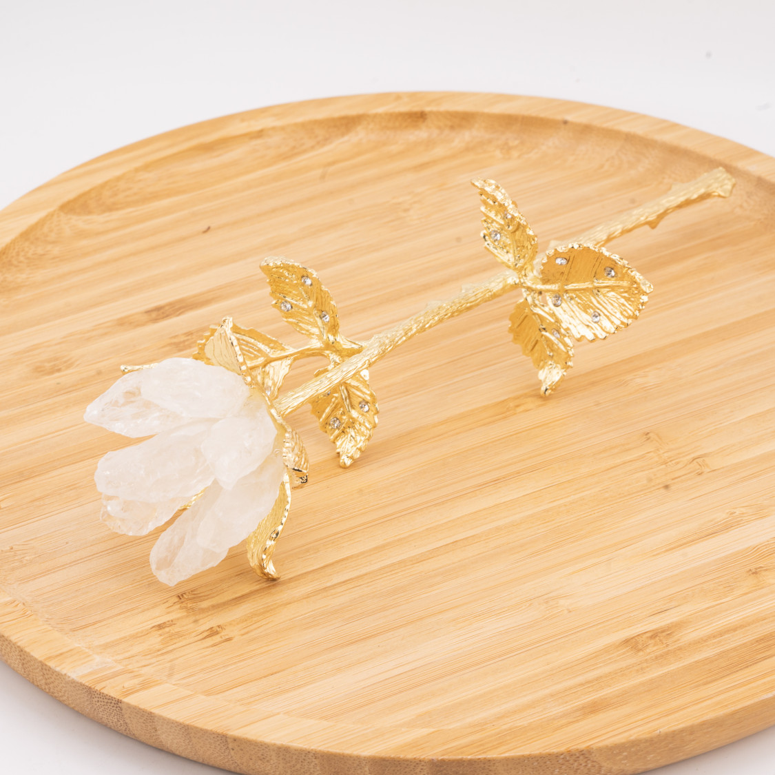 Fiore Preziose Artigianale Con Quarzo Naturale e Dettagli Dorati Cristallo Di Rocca-OGGETTISTICA CON MINERALI NATURALI CRISTALLOTERAPIA | Worldofjewel.com