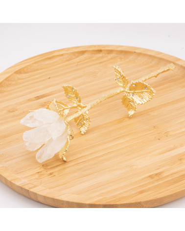 Fiore Preziose Artigianale Con Quarzo Naturale e Dettagli Dorati Cristallo Di Rocca-OGGETTISTICA CON MINERALI NATURALI CRISTALLOTERAPIA | Worldofjewel.com