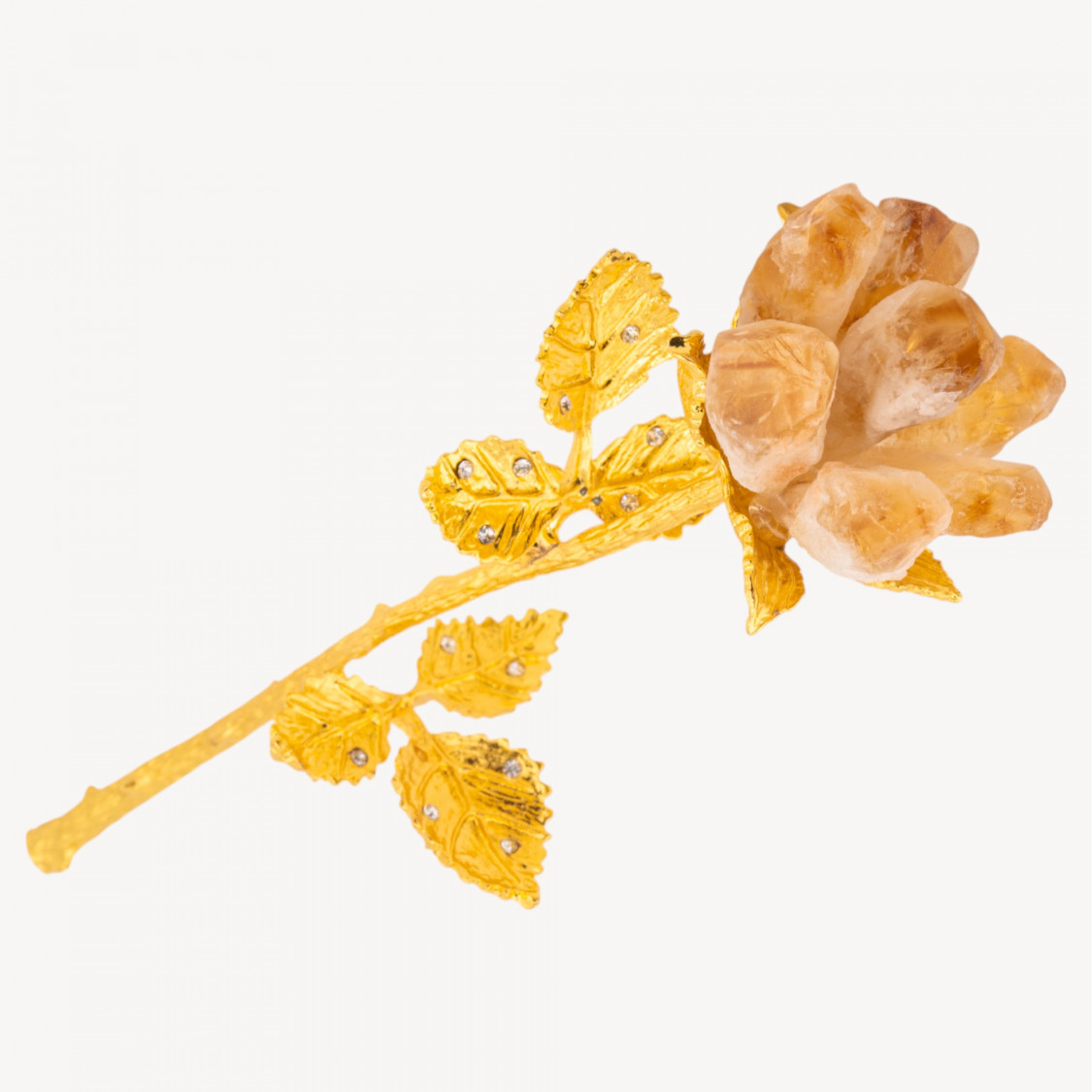Fiore Preziose Artigianale Con Quarzo Naturale e Dettagli Dorati Quarzo Citrino-OGGETTISTICA CON MINERALI NATURALI CRISTALLOTERAPIA | Worldofjewel.com