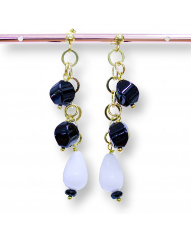 Orecchini A Perno Di Argento 925 Con Onice Twist E Agata Bianca A Goccia 12x60mm-ARGENT 925 DESIGN ITALIE | Worldofjewel.com