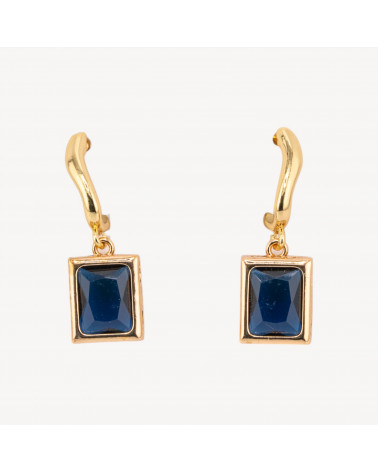 Orecchini A Perno Di Bronzo Con Cristalli Rettangolo Incastonato 10x30mm Dorato Blu Zaffiro-ORECCHINI HOT PICKS | Worldofjewel.com