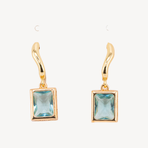 Bronze Stud Earrings with Crystals Rectangle Set 10x30mm Gold Light Blue