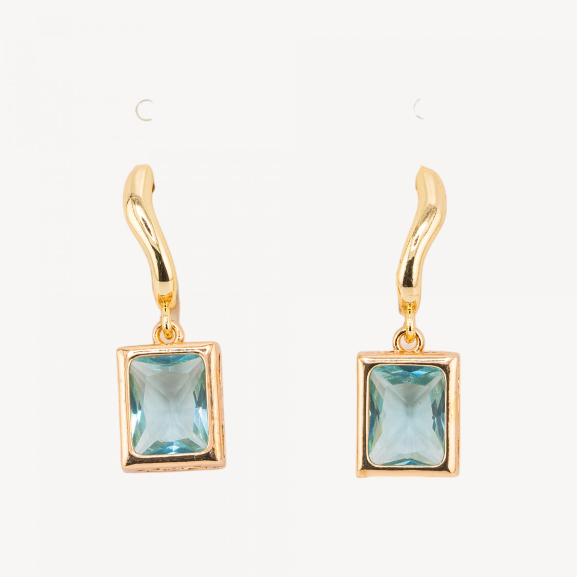 Orecchini A Perno Di Bronzo Con Cristalli Rettangolo Incastonato 10x30mm Dorato Celeste-ORECCHINI HOT PICKS | Worldofjewel.com