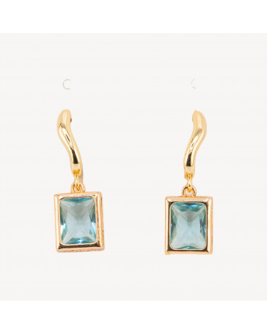 Orecchini A Perno Di Bronzo Con Cristalli Rettangolo Incastonato 10x30mm Dorato Celeste-ORECCHINI HOT PICKS | Worldofjewel.com