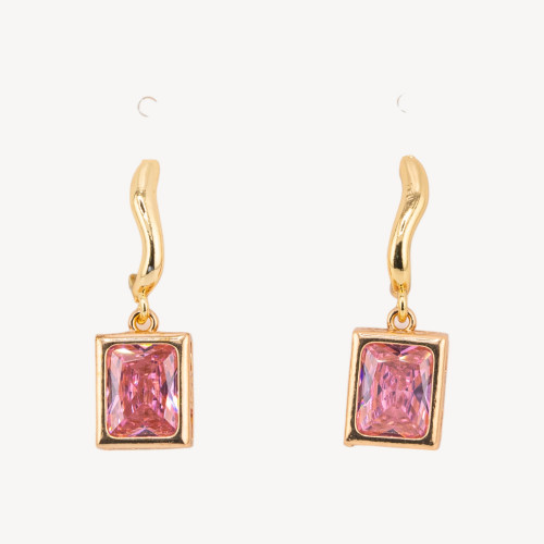 Boucles d'oreilles puces rectangulaires en bronze plaqué or rose 10x30mm serties de cristaux