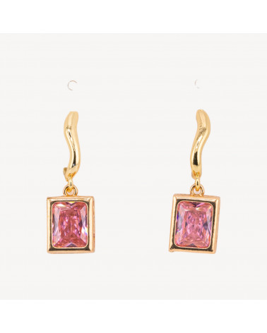 Orecchini A Perno Di Bronzo Con Cristalli Rettangolo Incastonato 10x30mm Dorato Rosa-ORECCHINI HOT PICKS | Worldofjewel.com
