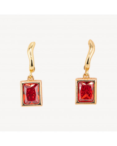 Orecchini A Perno Di Bronzo Con Cristalli Rettangolo Incastonato 10x30mm Dorato Rosso-ORECCHINI HOT PICKS | Worldofjewel.com