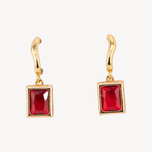 10x30mm Ruby Red Gold Plated Rectangle Crystal Set Bronze Stud Earrings