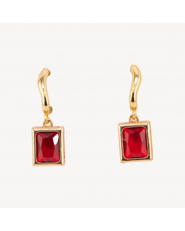 Orecchini A Perno Di Bronzo Con Cristalli Rettangolo Incastonato 10x30mm Dorato Rosso Ruby-ORECCHINI HOT PICKS | Worldofjewel.com