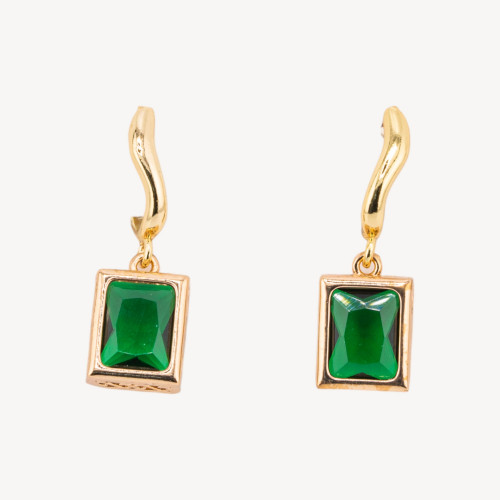 Bronze Stud Earrings with Crystals Rectangle Set 10x30mm Gold Emerald Green