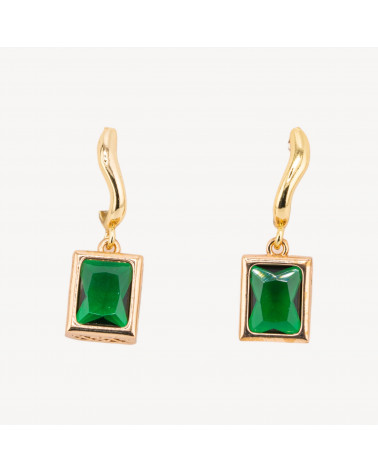 Orecchini A Perno Di Bronzo Con Cristalli Rettangolo Incastonato 10x30mm Dorato Verde Smeraldo-ORECCHINI HOT PICKS | Worldofjewel.com