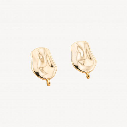 Pendientes de plata 925 con base de botón y placa martillada de 10 x 16 mm, 1 par, chapados en oro