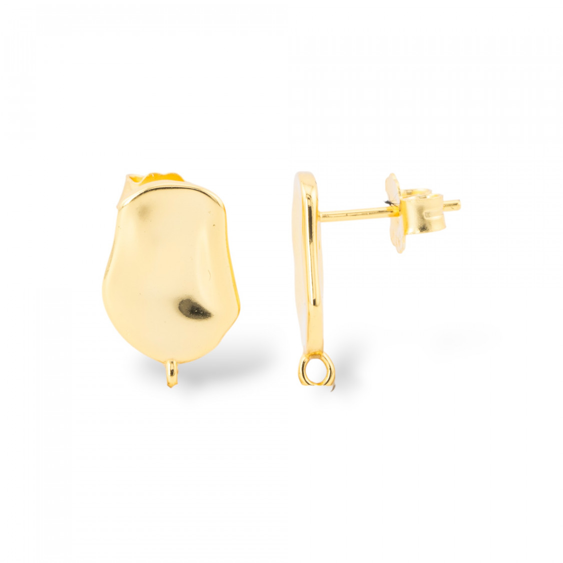 Base Per Orecchini A Perno Di Argento 925 Con Piatto Battuto 10x16mm 1 Coppia Dorato-Βάσεις για σκουλαρίκια από ασήμι 925 | Worldofjewel.com
