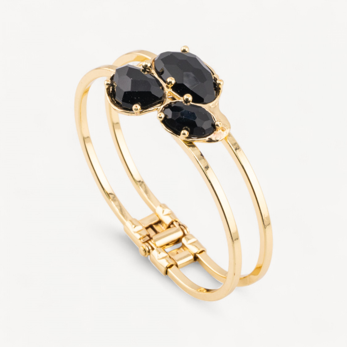 Bracciale Di Bronzo E Centrale Di Pietre Dure Incastonate 28x65mm Dorato Onice-PULSERAS DE BRONCE Y OJO DE GATO | Worldofjewel.com