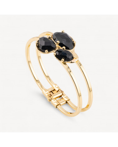 Bracciale Di Bronzo E Centrale Di Pietre Dure Incastonate 28x65mm Dorato Onice-PULSERAS DE BRONCE Y OJO DE GATO | Worldofjewel.com