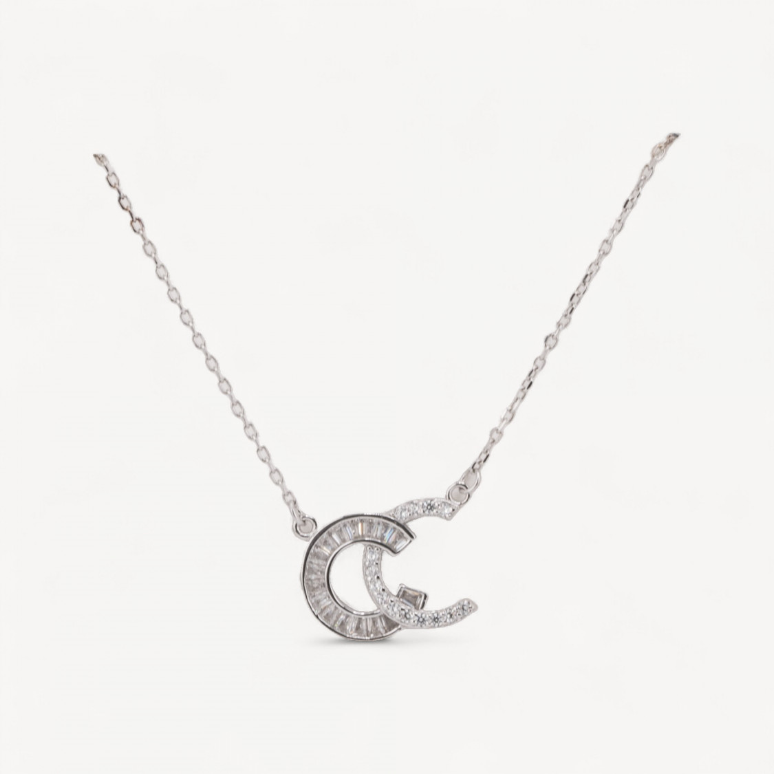 Halskette aus 925er Sterlingsilber mit Anhänger aus der Luna-Kollektion mit rhodinierten Zirkonia-MOND-KOLLEKTION | Worldofjewel.com
