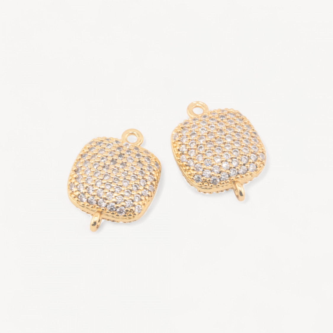 Connettore Componente Di Ottone Con Zirconi Pave' Quadrato 15 mm Con 2 Anellini 6pz-LINKS LISCI E LUCENTI COLLEZIONE LUMINA | Worldofjewel.com