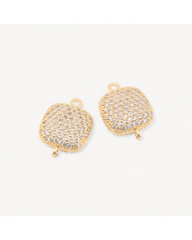 Connettore Componente Di Ottone Con Zirconi Pave' Quadrato 15 mm Con 2 Anellini 6pz-LINKS LISCI E LUCENTI COLLEZIONE LUMINA | Worldofjewel.com