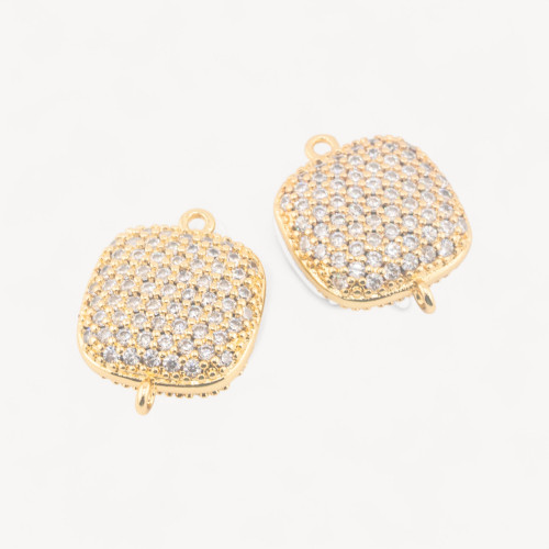 Connecteur carré en laiton serti de zirconiums pavés, 18 mm, avec 2 anneaux de jonction, plaqué or, lot de 6.