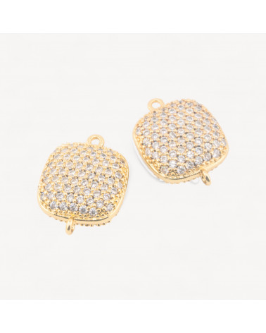 Connettore Componente Di Ottone Con Zirconi Pave' Quadrato 18mm Con 2 Anellini 6pz Dorato-LINKS LISCI E LUCENTI COLLEZIONE LUMINA | Worldofjewel.com