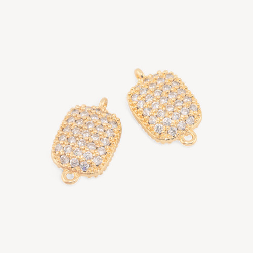 Conector de componentes de latón con circonitas pavé rectangulares de 13 x 16 mm con 2 anillas de salto (6 unidades)
