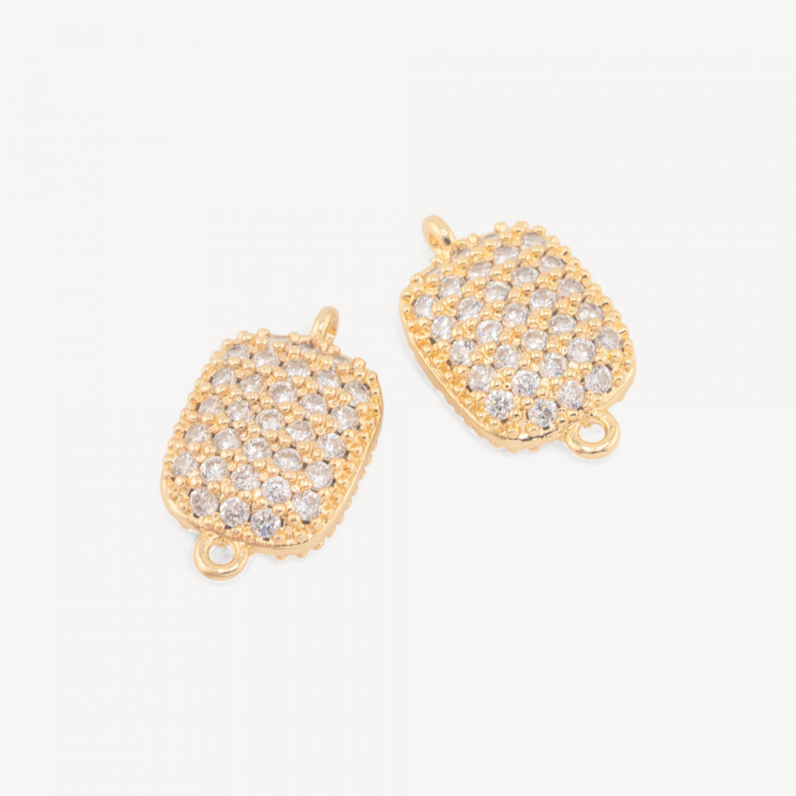 Connettore Componente Di Ottone Con Zirconi Pave' Rettangolo 13x16mm Con 2 Anellini 6pz-LINKS LISCI E LUCENTI COLLEZIONE LUMINA | Worldofjewel.com