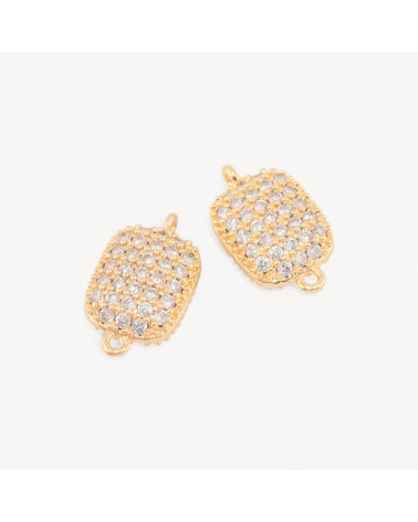 Connettore Componente Di Ottone Con Zirconi Pave' Rettangolo 13x16mm Con 2 Anellini 6pz-LINKS LISCI E LUCENTI COLLEZIONE LUMINA | Worldofjewel.com