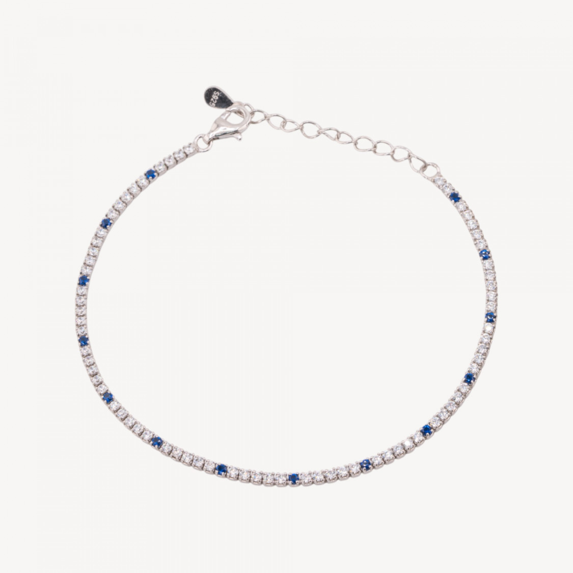 Bracciale Tennis In Argento 925 Chiusura Moschettone Con Zirconi Da 1,5mm Esterno 2,0mm Rodiato Bianco E Blu Zaffiro-PULSERAS DE TENIS | Worldofjewel.com