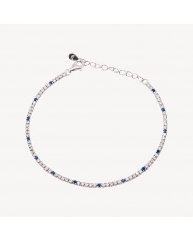 Bracciale Tennis In Argento 925 Chiusura Moschettone Con Zirconi Da 1,5mm Esterno 2,0mm Rodiato Bianco E Blu Zaffiro-PULSERAS DE TENIS | Worldofjewel.com