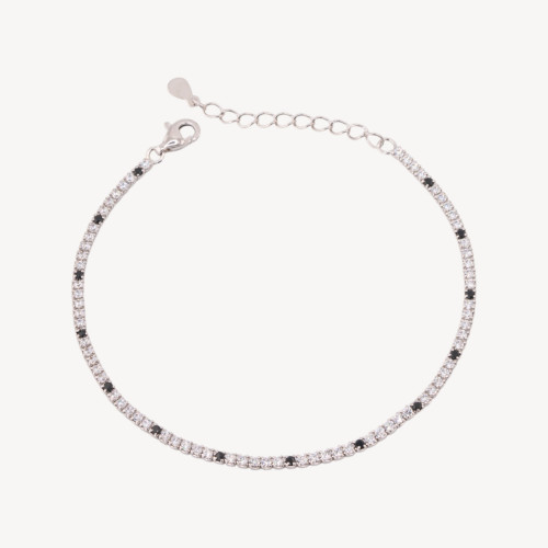 Tennisarmband aus 925er Sterlingsilber mit Karabinerverschluss und 1,5 mm Zirkonia, 2,0 mm Außendurchmesser, schwarz-weiß rhodin