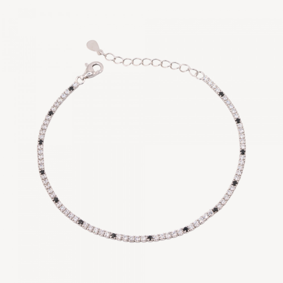 Bracciale Tennis In Argento 925 Chiusura Moschettone Con Zirconi Da 1,5mm Esterno 2,0mm Rodiato Bianco E Nero-BRACELETS DE TENNIS | Worldofjewel.com