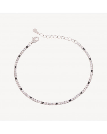 Bracciale Tennis In Argento 925 Chiusura Moschettone Con Zirconi Da 1,5mm Esterno 2,0mm Rodiato Bianco E Nero-BRACELETS DE TENNIS | Worldofjewel.com