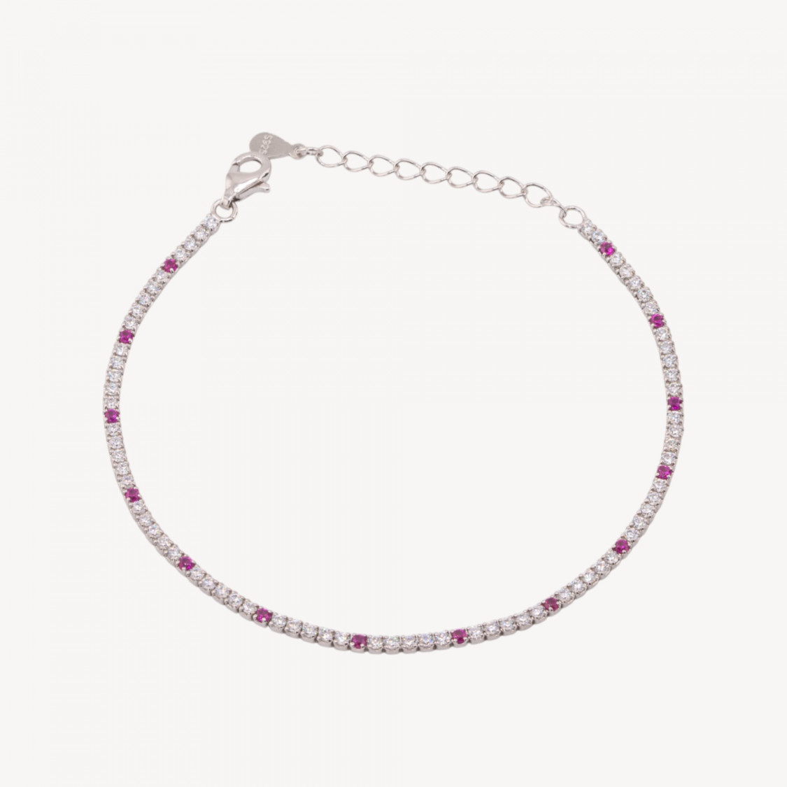 Bracciale Tennis In Argento 925 Chiusura Moschettone Con Zirconi Da 1,5mm Esterno 2,0mm Rodiato Bianco e Rosso Rubino-TENNISARMBÄNDER | Worldofjewel.com