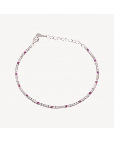 Bracciale Tennis In Argento 925 Chiusura Moschettone Con Zirconi Da 1,5mm Esterno 2,0mm Rodiato Bianco e Rosso Rubino-TENNISARMBÄNDER | Worldofjewel.com