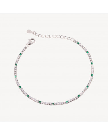 Bracciale Tennis In Argento 925 Chiusura Moschettone Con Zirconi Da 1,5mm Esterno 2,0mm Rodiato Bianco E Verde Smeraldo-TENNISARMBÄNDER | Worldofjewel.com