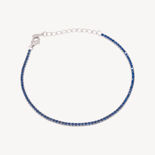 Bracelet tennis en argent 925 avec fermoir mousqueton et zircon de 1,5 mm, extérieur en saphir bleu rhodié de 2 mm