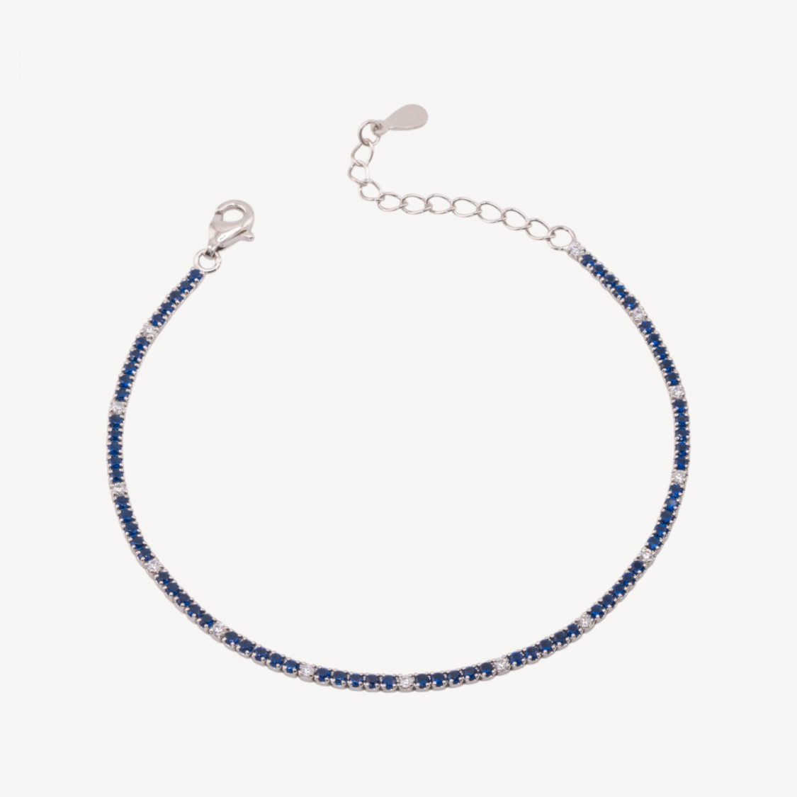 925 Silver Tennis Bracelet with Lobster Clasp and 1.5mm Zirconia, 2.0mm Rhodium-Plated Exterior, Sapphire Blue and White-TENNIS BRACELETS | Worldofjewel.com