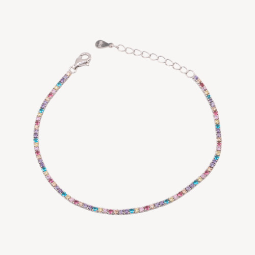 Pulsera de tenis de plata 925 con cierre de mosquetón y circonitas de 1,5 mm, exterior rodiado de 2,0 mm, multicolor
