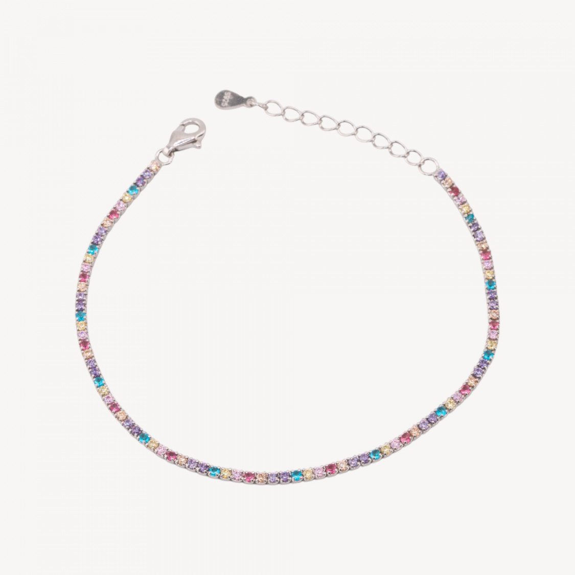 925 Silver Tennis Bracelet with Lobster Clasp and 1.5mm Zirconia, 2.0mm Rhodium-Plated Exterior, Multicolor-TENNIS BRACELETS | Worldofjewel.com