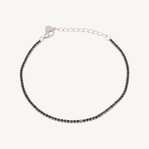 Tennisarmband aus 925er Sterlingsilber mit Karabinerverschluss und 1,5 mm Zirkonia, 2,0 mm Außendurchmesser, schwarz rhodiniert